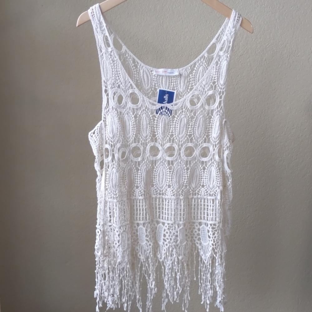 Love tree Cream crochet sleeveless boho top - Picture 2 of 8